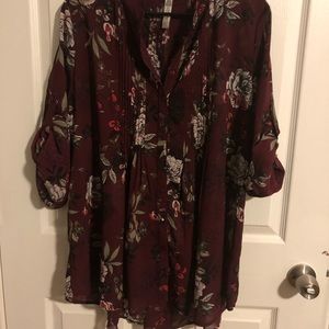Burgundy blouse with flowers
